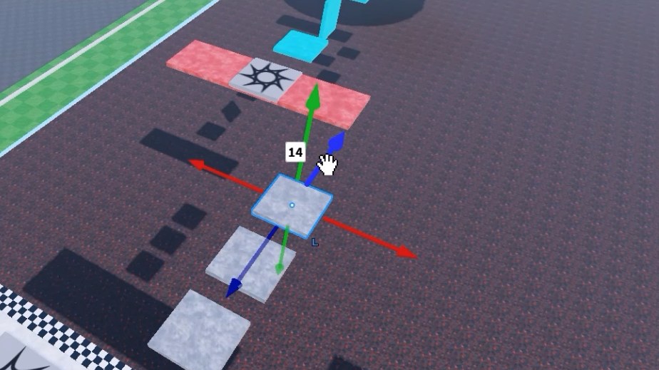 Roblox Studioで足場のパーツを配置している画面